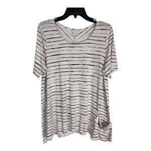 Pure Jill Womens Shirt Adult Size Large White Brown Striped Short Sleeve Pocket